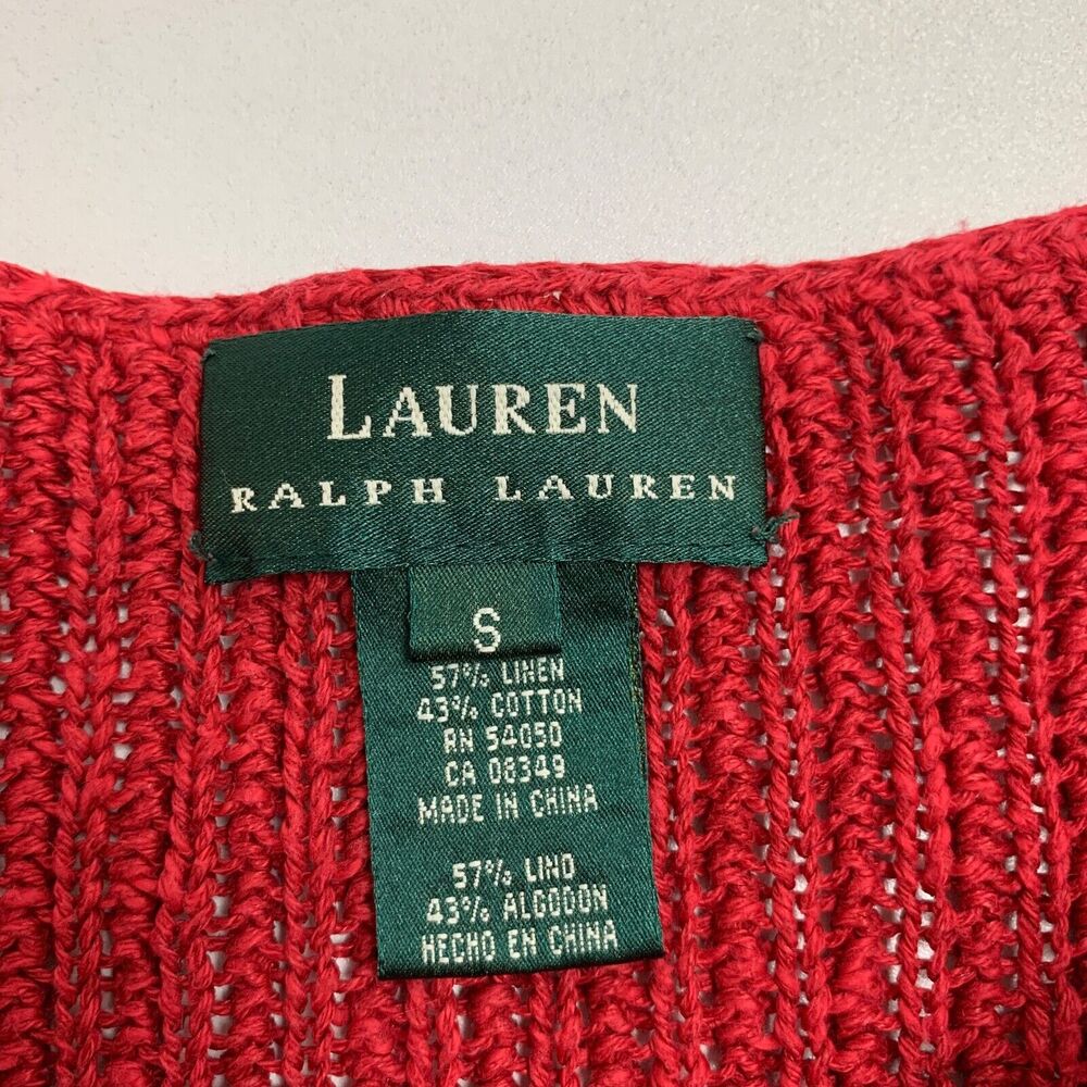 Lauren Ralph Lauren Sweater Womens S Small Red Linen Blend Boat Neck 3/4 Sleeves - Picture 7 of 10